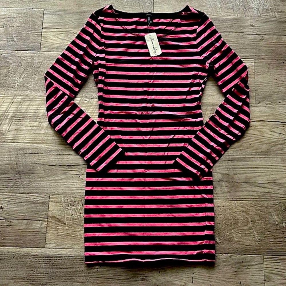 NWT Striped Long Sleeve Dress Pink Black Medium